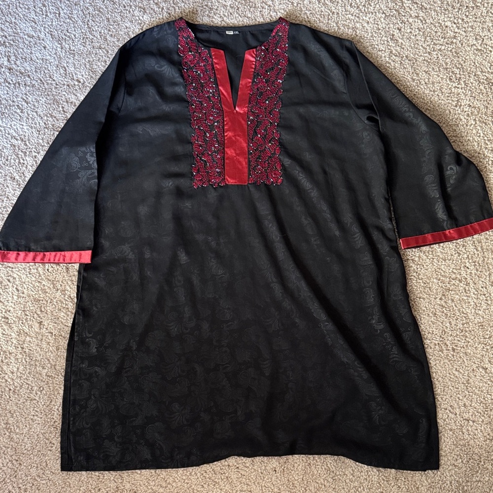 Black Tunic with Red Embroidery